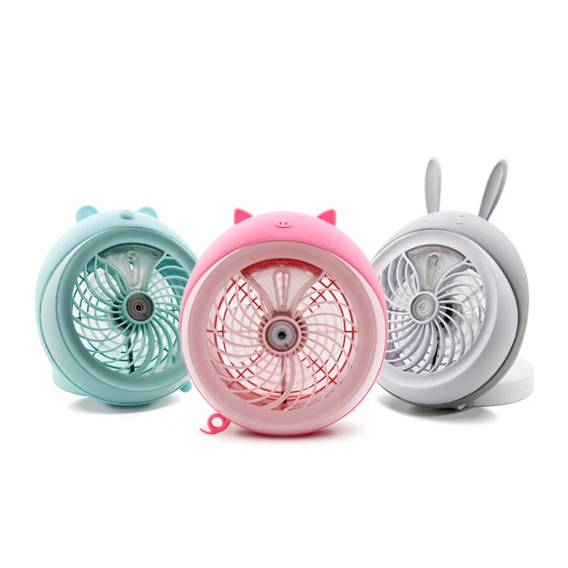 Humidifier Mini Fan Spray water USB Rechargeable Battery fan Water Mist Fan Round Cartoon Cat Office Home Round Cooling Fan   (9)