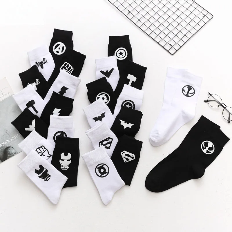 

Marvel Iron Man socks Avengers superman Captain America Spider Man COS personality casual funny novelty black men cotton sock