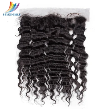 

Sevengirls Peruvian Deep Wave Hair 13*4 Lace Frontal Closure With Baby Hair Virgin Human Hair Free/Middle/Three Part Closure