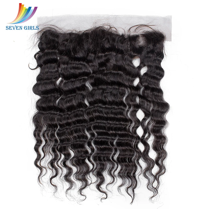 Sevengirls Peruvian Deep Wave Hair 13*4 Lace Frontal Closure With Baby Hair Virgin Human Hair Free/Middle/Three Part Closure