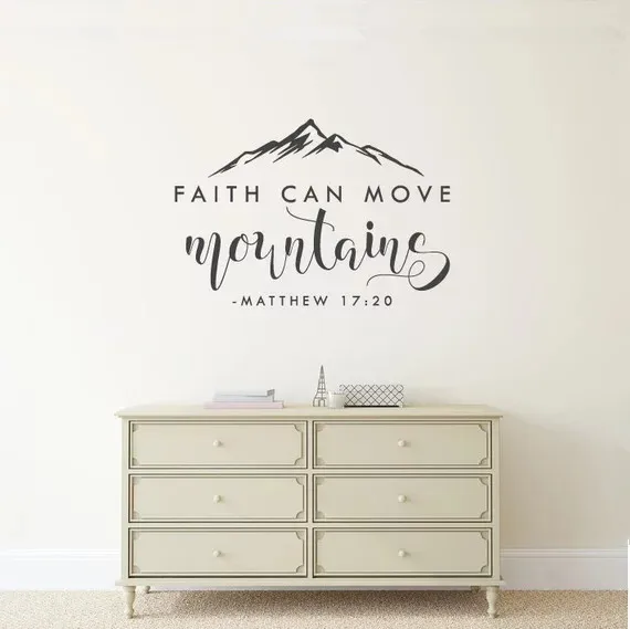 

Faith Can Move Mountains - Matthew 17:20 - Bible Verse Vinyl Wall Sticker Decal Quote Christian Wall Decor for Home Decoration