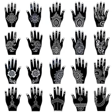 20 peças henna tatuagem estêncil kit para mulher temporária arte corporal indiano mehndi auto-adesivo modelos de tatuagem para pintura à mão