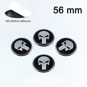 

4pcs 56mm 5.6cm Wheel Center Hub Caps Black Punisher Skull Logo Badge Metal Emblem Decal Sticker For Auto Car