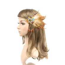 Handmade Retro Indian Style Feather Head Band With Beaded Tassels(light coffee) Handmade Retro Indian Style Feather Head Band With Beaded Tassels(light coffee)