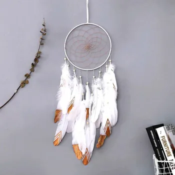 

Dreamcatcher Dream Catcher Net With Natural Feathers Wall Hanging Decoration White Feather With Gold Ornament 18092310