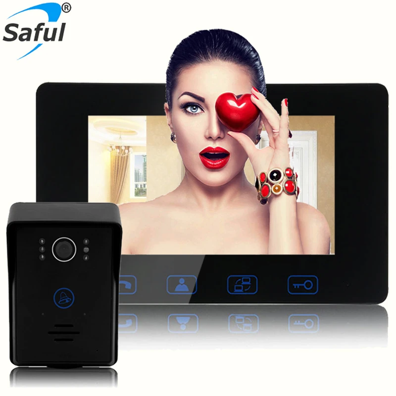

Saful 7 Inch Waterproof Wired Video Door Phone Video Intercom Touch key Night Vision For Home Electric Lock-control hot sale