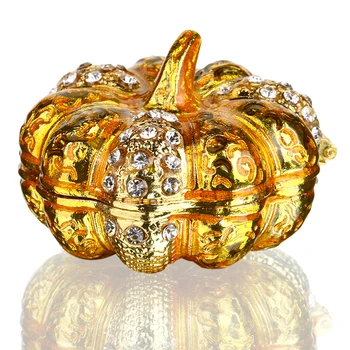 

H&D Bejeweled Trinket Box Ornament Crystals Hinged Golden Pumpkin Collectible Figurines Jewelry Organizer Gift for Home Decor