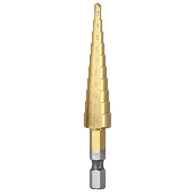 QUK Step Drill Bits Set 3-12mm 4-12mm 4-20mm 3pcsset Titanium HSS High Speed Wood Metal Drilling Power Tool Accessories6