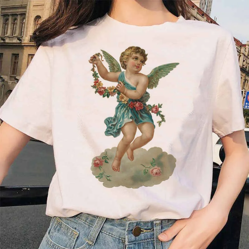 Angel Fashion Tees футболка Ullzang женская футболка с принтом Harajuku 90s Kawaii Одежда Футболка Топ летний Vogue grunge women ulzzang - Цвет: 4905