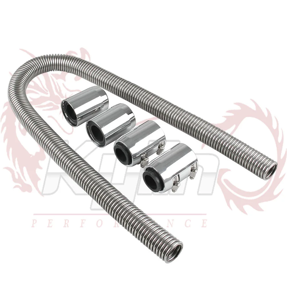 48" Stainless Steel Radiator Flex Coolant Water Hose Kit With Caps