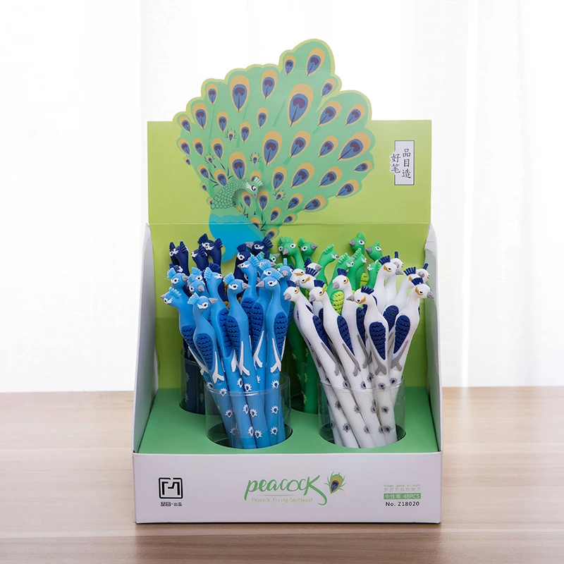 

48Pcs/lot Kawaii Silicone Peacock Gel Pen Cute Stationery 0.5mm Black Ink Pen Kids Gift Promation School Office Supplies