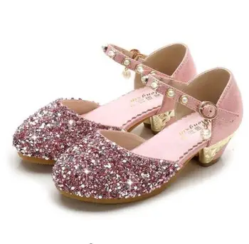 

New Girls Princess Shoes Purple High-heeled Shoes Children Rhinestone Dance Shoes Kids Baby Student Leather Shoes