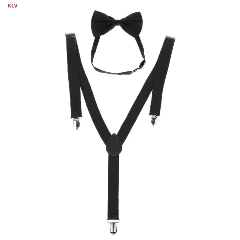 KLV/унисекс Регулируемый y-обратно подтяжки галстук-бабочку комплект Clip-на брекеты упругой Свадебные