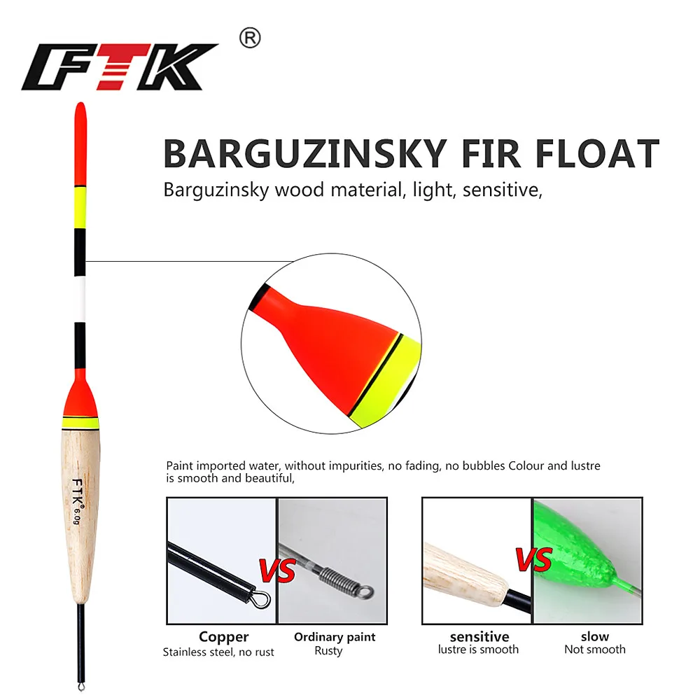 FTK Barguzinsky Fir светильник в темноте 10 шт./лот поплавок Длина 19-23 см поплавок вес 2 г-6 г для ловли карпа