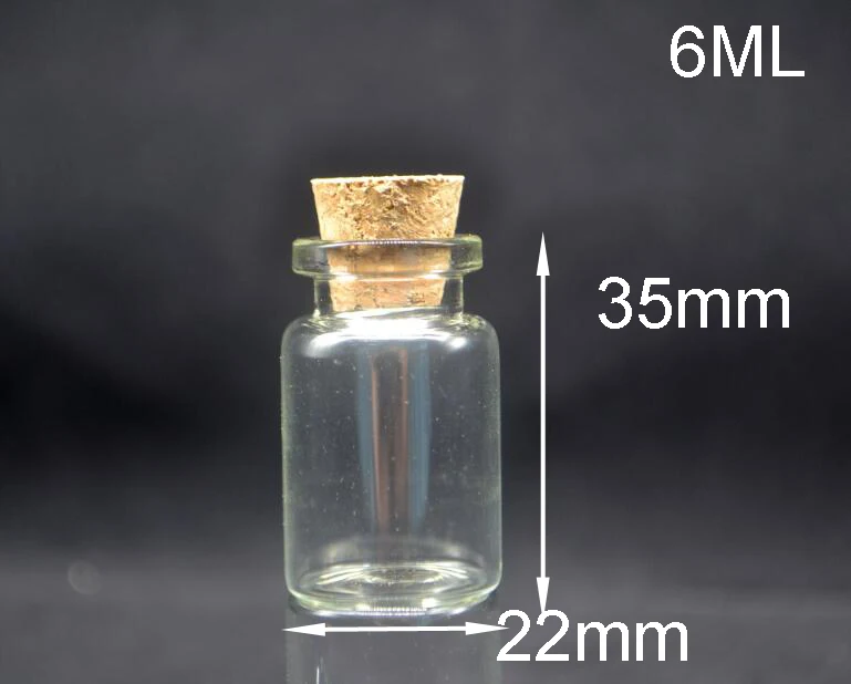 100 шт./лот 6 мл 22*35*12.5 мм прозрачный Стекло банки бутылки с деревянный из пробки 6cc небольшой образец флаконы пробка Стекло контейнер