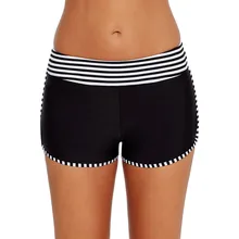 Женские полосатые шорты для плавания средней талией эластичный широкий ремень