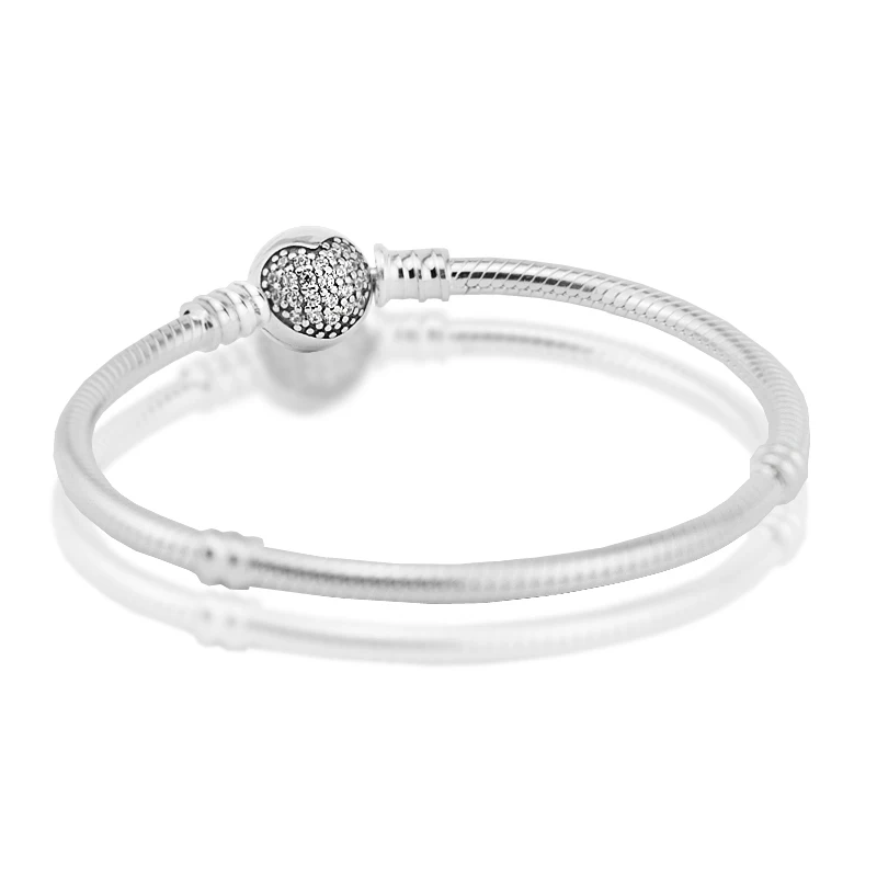 

Pandulaso Mother's Day Sparking Heart Clasp Sterling Silver Bracelets For Woman DIY jewelry making Fit European Beads & Charms