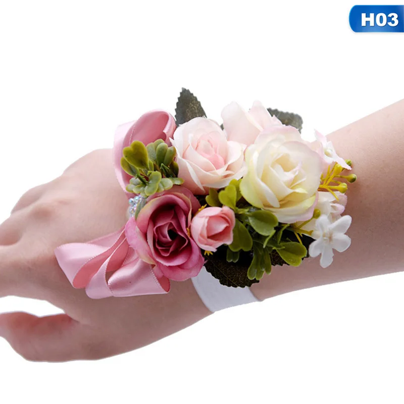 

4 Colors Wrist Flowers Pearl Silk Rose Ribbon Artificial Flower Party Wedding Decoration Bride Bridemaid Corsages Hand Flower