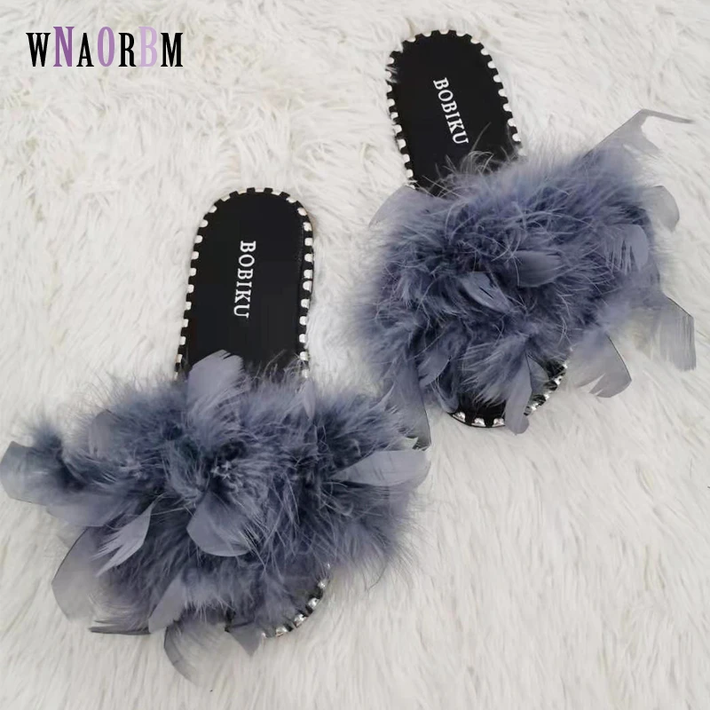 ostrich feather slippers
