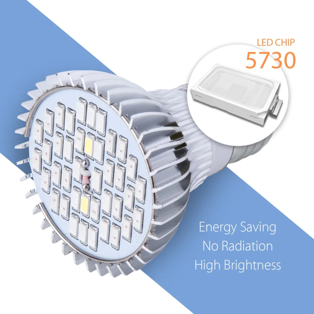 Светодиодная лампа E27 для выращивания растений LED полного спектра E14 30 Вт 50 80 18 28