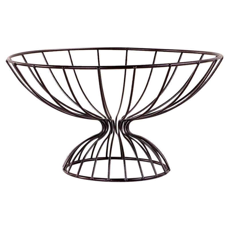 

Home Storage Basket Wrought Iron Hollow Desktop Snack Round Baskets Living Room Wire Fruit Basket Kitchen Decoration
