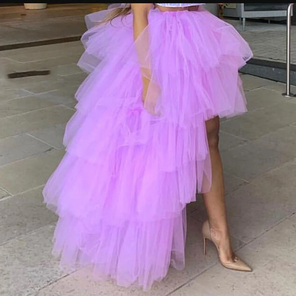 long skirts Lavender High Low Tulle Skirts 2019 High Street Custom Made Long Tiered Tulle Skirt Women To Party Female Maxi Tulle Skirt pleated skirt