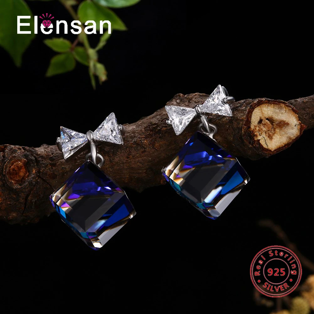 Elensan блок Swarovski стерлингового серебра 925 природный Синий Кристалл Серьги Fine Jewelry
