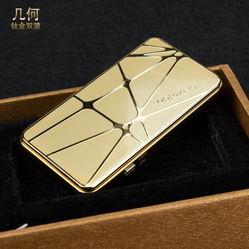 

2PCS/LOT Fashion Golden Carved Flame Pattern USB Eletrical Cigar Lighter Flameless Lighter