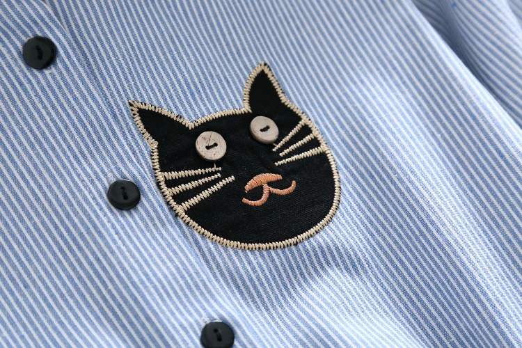 MSSNNG 2018 Spring Autumn Women Cat embroidery Dress Casual Trun-down Neck Long Sleeve Elastic Waist Dresses Dropshipping (10)