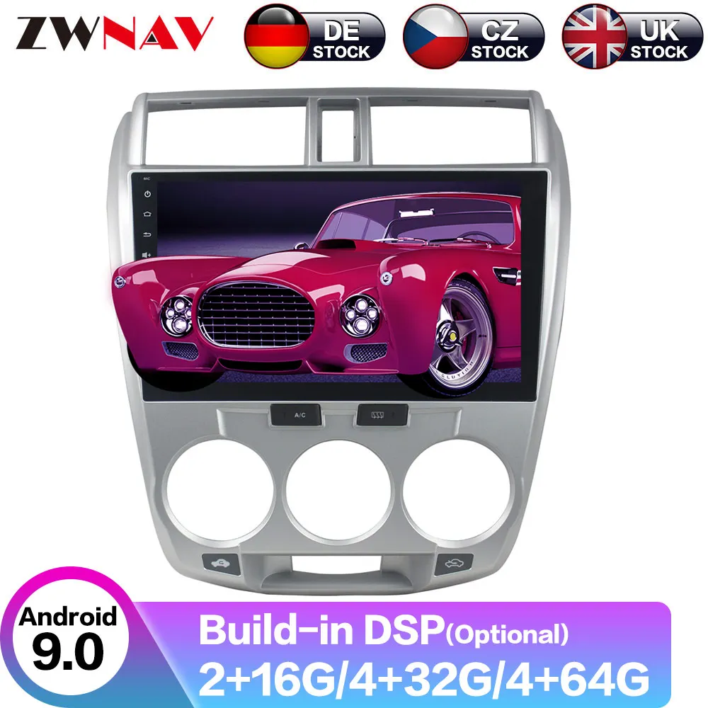

Android 9 4+64G DSP Car DVD Player GPS navigation For HONDA CITY 2006-2013 Silver head unit multimedia player tape recorder
