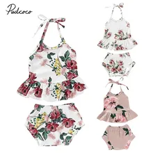 Коллекция года, брендовая летняя одежда для новорожденных девочек топы без рукавов с бретельками и цветочным рисунком шорты комплект из 2 предметов милый комплект одежды для малышей