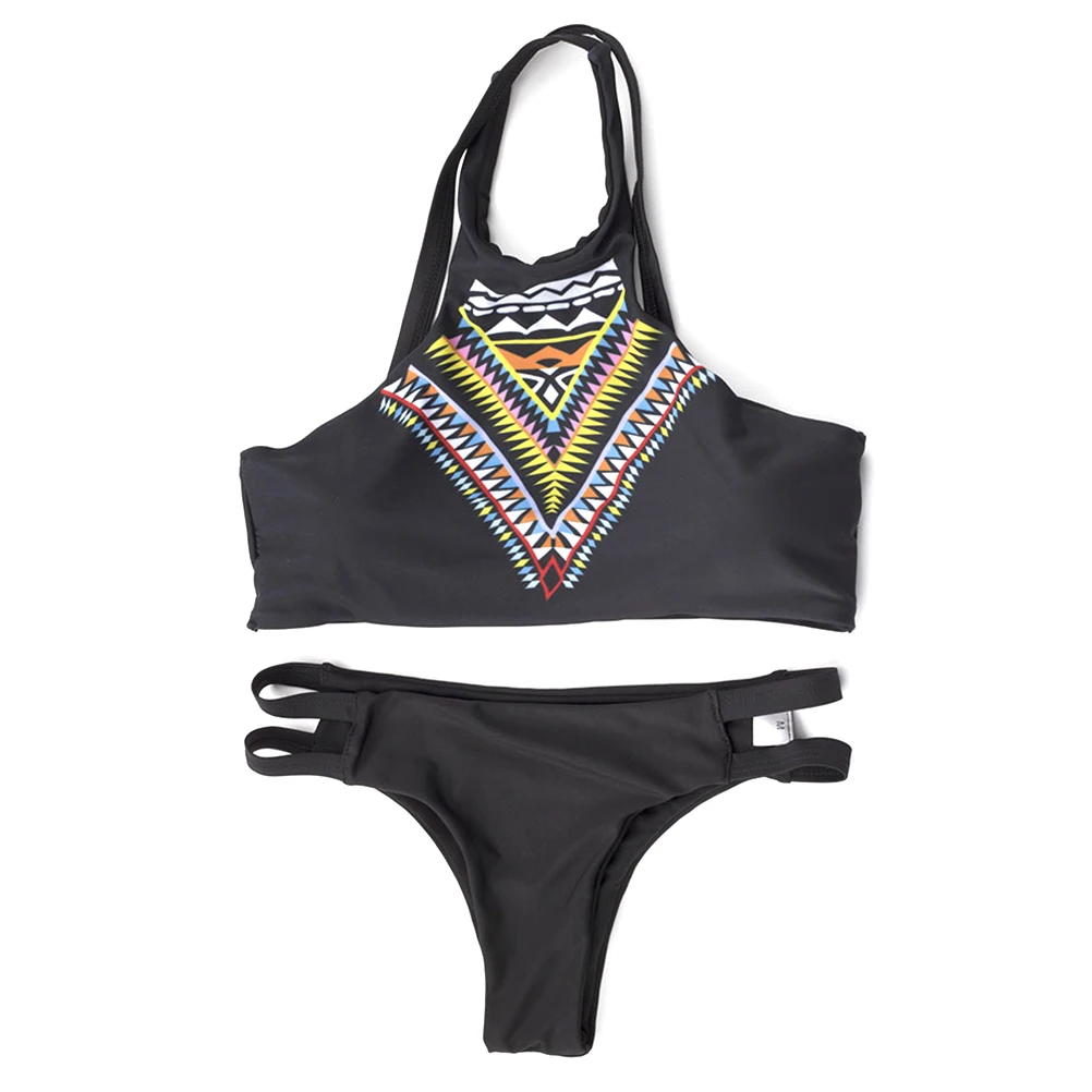 

Trendy Charming Women Lady Summer Beach Bikini Set Ethnic Printing 2-pcs Sexy Bikinis Swimwear Bathsuit