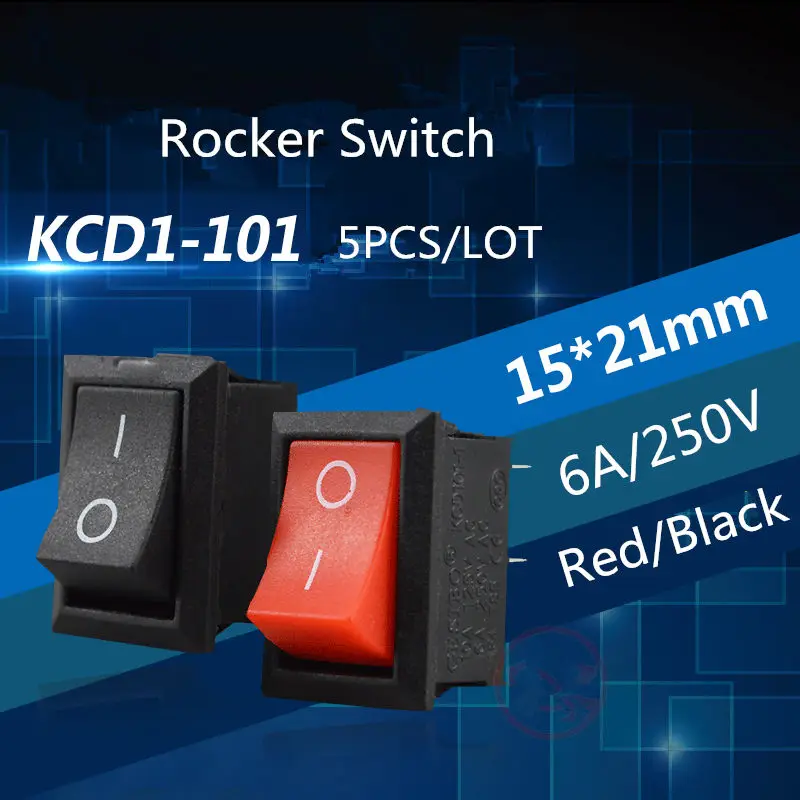 

5PCS SC060 Red/Black Button Switch KCD1-101 2 Pin 2gear on/off Rocker Switch 6A 250V VDE Copper pin Sell at a loss