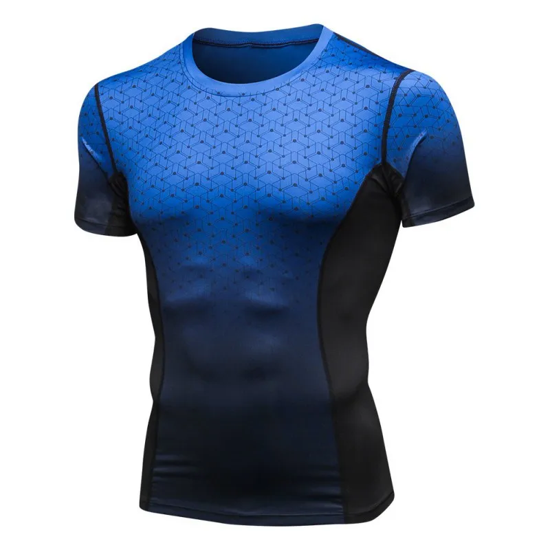 Men Casual Short Sleeve Quick-drying Breathable Bottoming Round Collar T-shirt Sports Print Tops - Цвет: Королевский синий