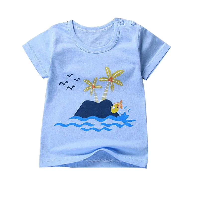 Футболки для маленьких девочек летняя одежда с короткими рукавами для малышей хлопковые футболки, топы с рисунками животных, одежда для мальчиков детская футболка, 12M3T6T24M - Цвет: Многоцветный