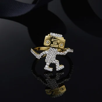 

YP Cool 5A Zircon 925 Sterling Silver Gold Robot Figure Finger Ring Dancing Music Robot VALENTINE Women Wedding Jewelry