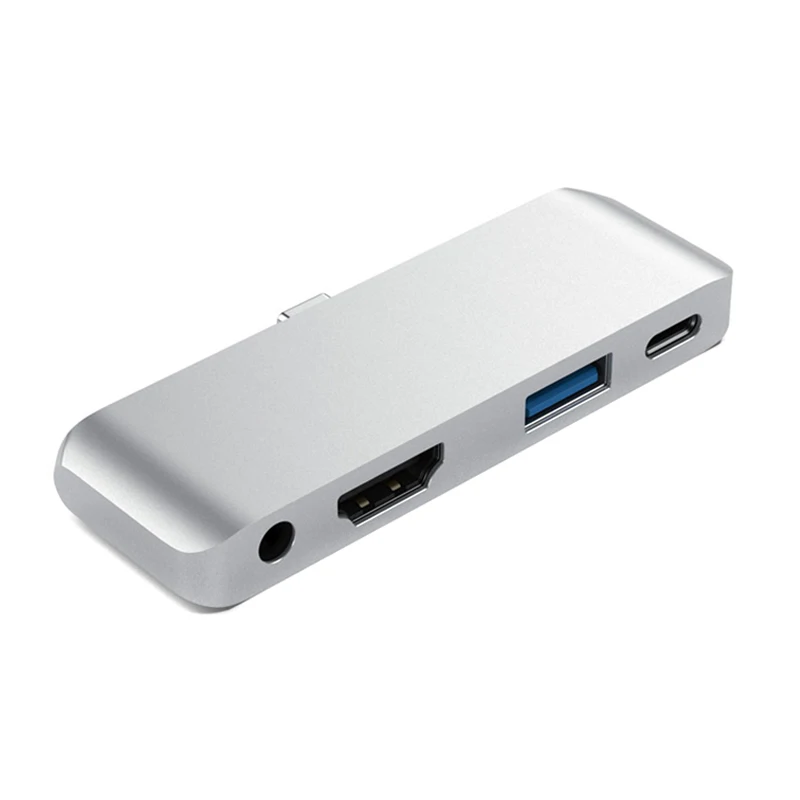 Type-C концентратор адаптер с USB-C PD Зарядка 4K HDMI USB 3,0 3,5 мм разъем для наушников для мобильного Pro Новое поступление - Цвет: Серебристый