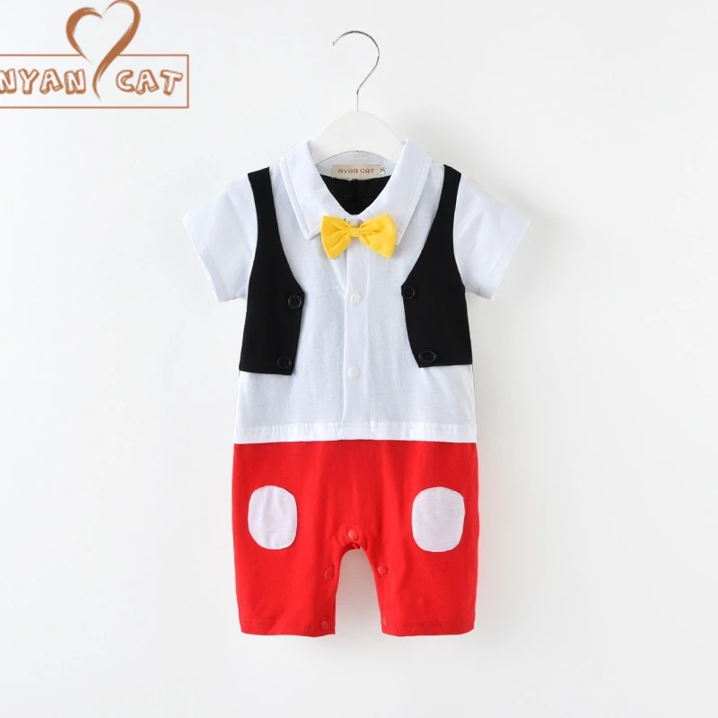 

Baby boy romper summer infant toddler short sleeves bow tie gentlemen jumpsuit baby cute clothing costume Cartoon