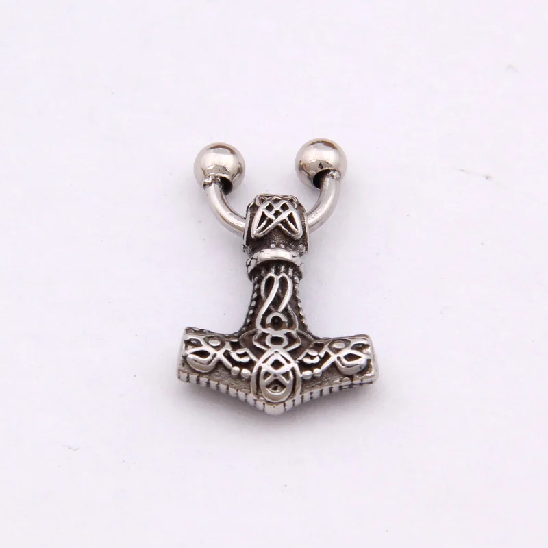 

2018 Stainless steel Viking Wolf Thor's Hammer fake nose ring