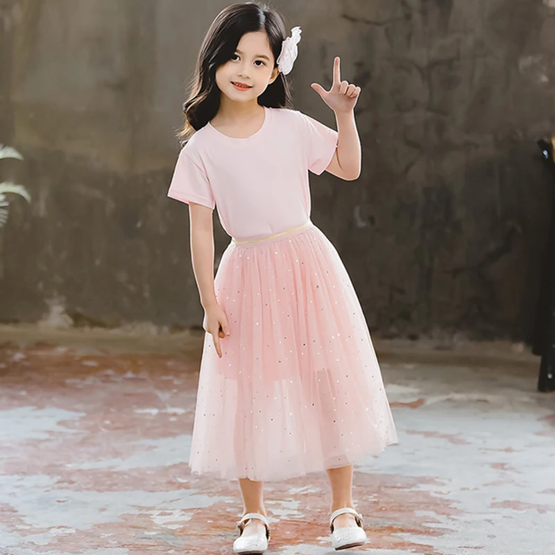 New girls 4-12 years old 2019 cotton Korean fashion children s wear knee princess skirt two-piece