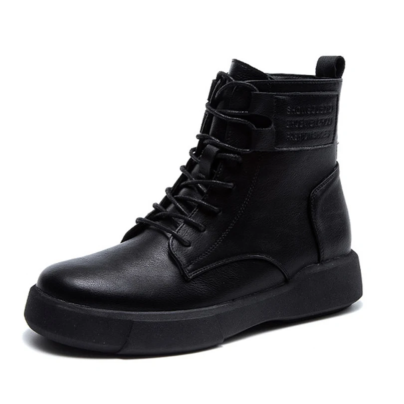 up Cuir Mère Bottes Black brown Boucle Rond Dames Pour En Femme Dentelle Bout Chaussures Chaud Femmes 2019 Véritable Brun Martin D'hiver Cheville xPAqxgX