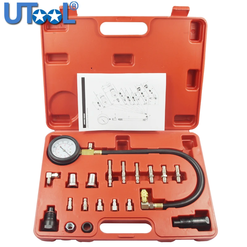 21 Piece Diesel Engine Compression Cylinder Pressure Tester Gauge Set 0-1000 psi