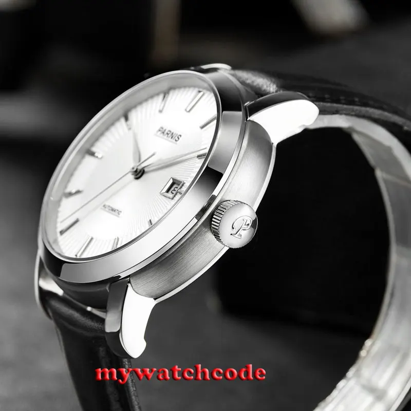 Мужские автоматические наручные часы Parnis P616 с белым циферблатом 41 мм|wristwatch