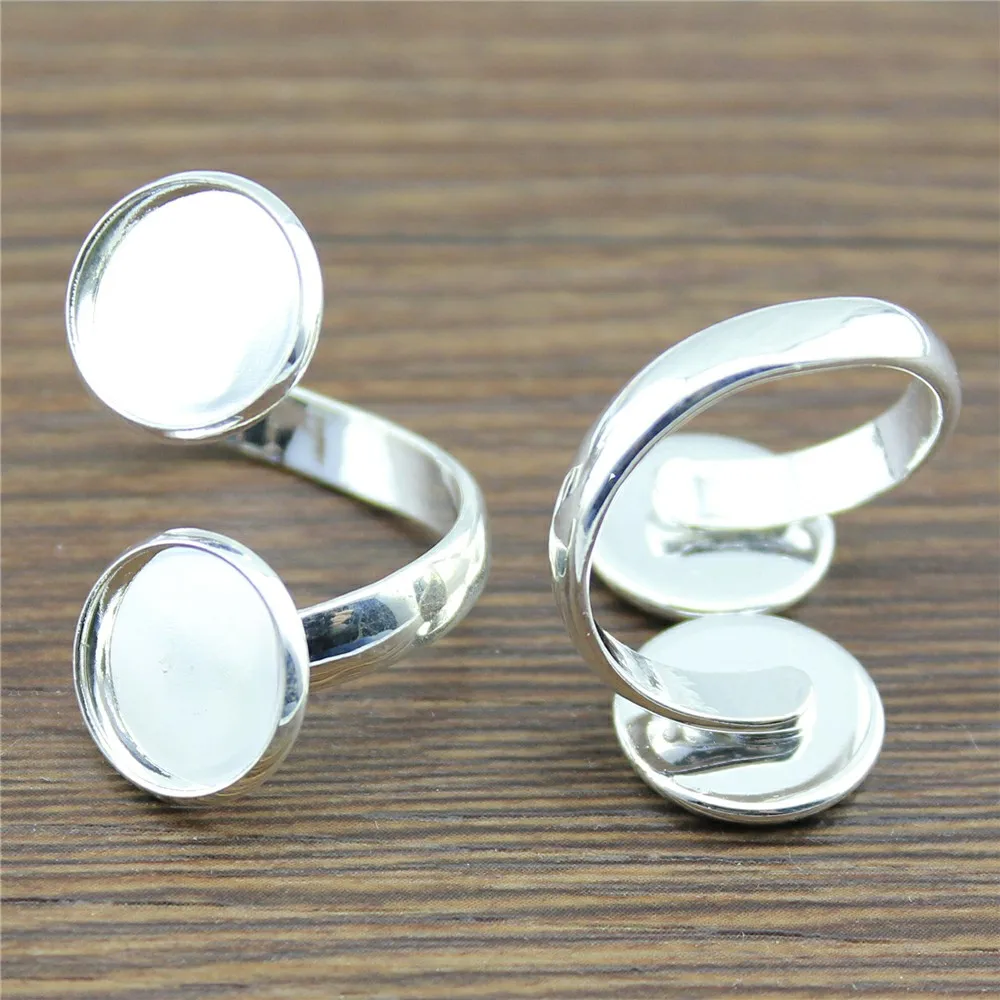 5 шт. 8 цветов подходит 10 мм 12 мм круглые Стекло кольца с кабошоном настройки Регулируемый двойной настройки основание кольца для изготовления ювелирных изделий - Цвет: Shiny Silver