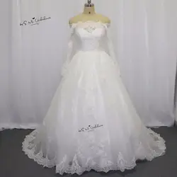 Vestido De Noiva princesa Renda с длинным рукавом Кружево Свадебные платья Пышное Бальное Платье Свадебное платье Лодка Средства ухода за кожей Шеи