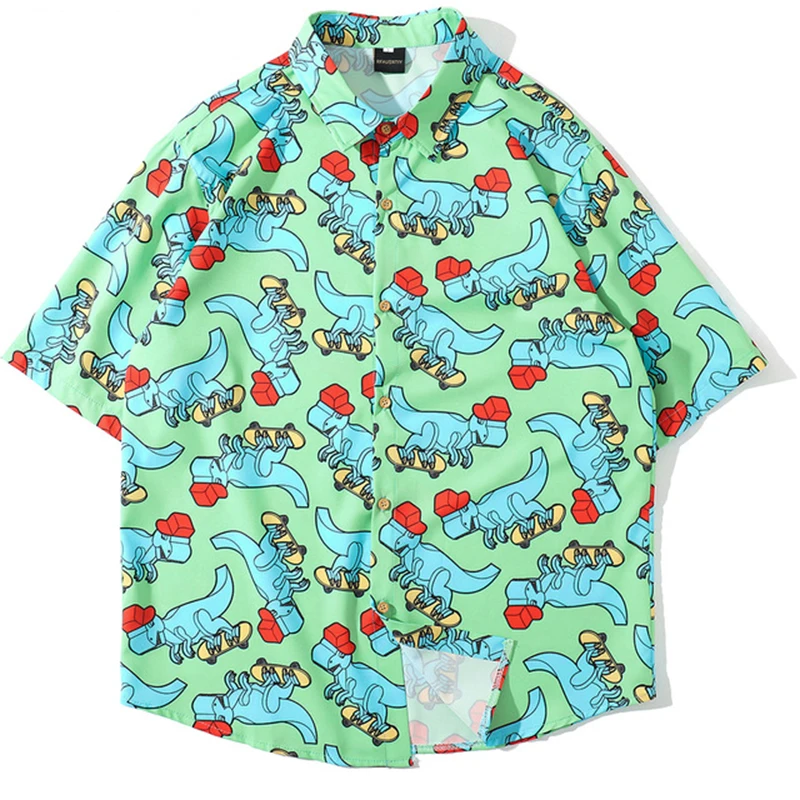 

Skateboard Dinosaur 3d Print Hip Hop Shirt Summer Short Sleeve 2019 Harajuku Shirts Streetwear Fashion Hawaiian Shirt