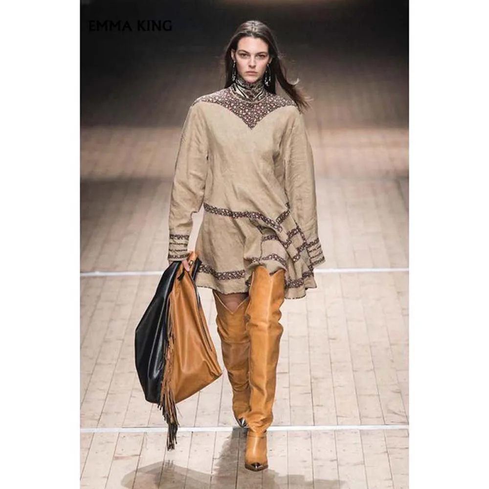 

NEW Fashion Boots Leather Over The knee Cowboy Boots For Women 2019 Spring Autumn Women Motocycle Spike High Heels boots women