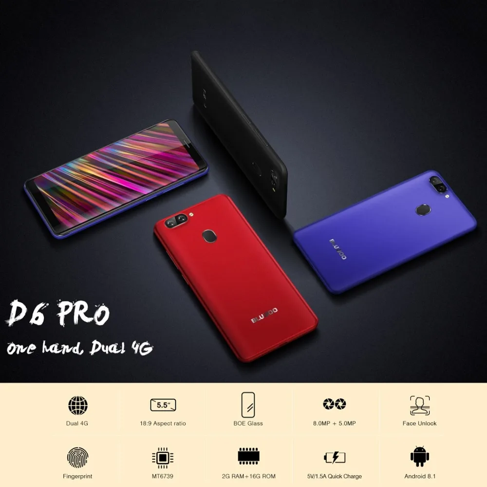 BLUBOO D6 Pro 2GB+16GB Mobile Phone Dual 5.0MP Fingerprint Unlocked 5.5'' Android 8.1 MTK6739V Quad Core Dual SIM Smartphones BLUBOO D6 Pro 2GB+16GB Mobile Phone Dual 5.0MP Fingerprint Unlocked 5.5'' Android 8.1 MTK6739V Quad Core Dual SIM Smartphones