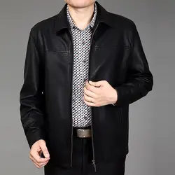 Кожаная куртка мужская кожаная мужская повседневная одежда с отложным воротником средней длины кожаная одежда куртка