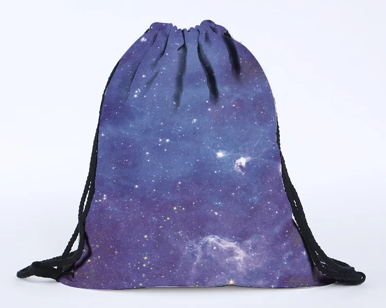 2016 latest design 3D digital printing galaxy blue drawstring backpack